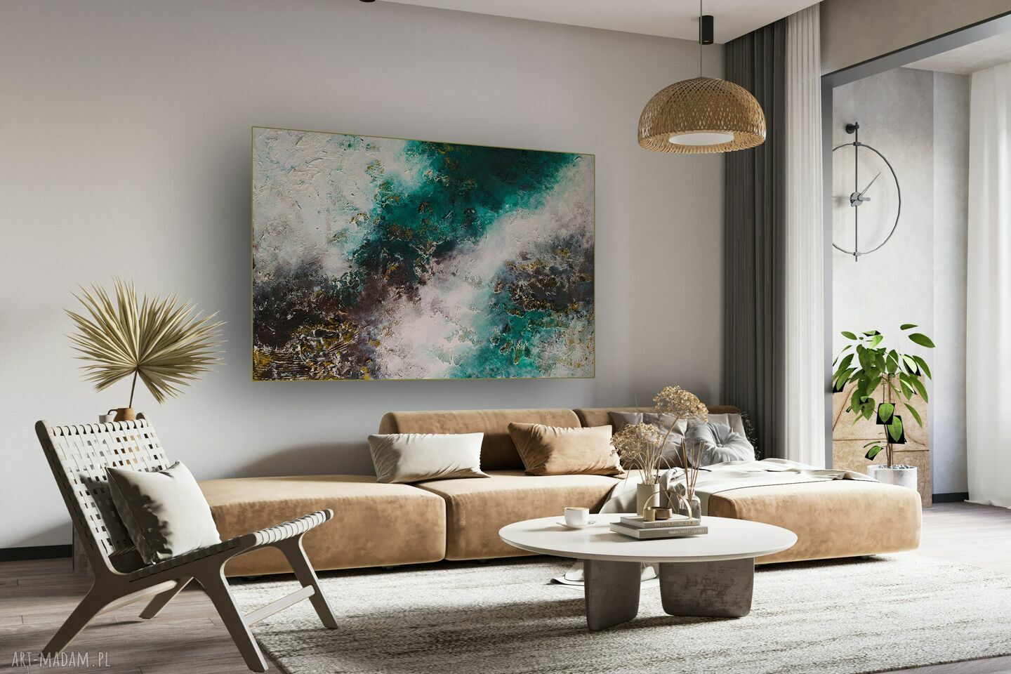Zielona abstrakcja 70x100 cm - ręcznie malowany obraz strukturalny na płótnie