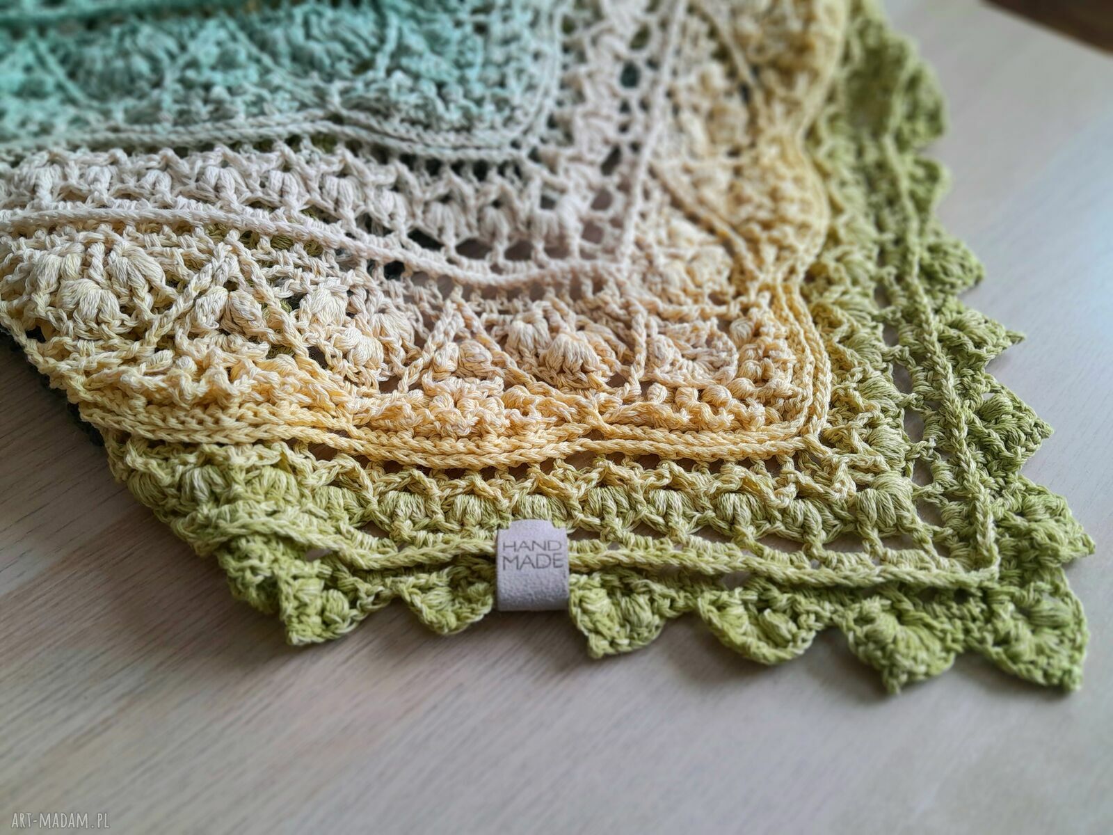 Zielona bawełniana chusta szydełkowa Rozkwitka - handmade