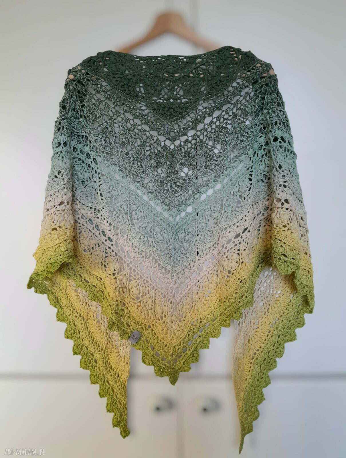 Zielona bawełniana chusta szydełkowa Rozkwitka - handmade