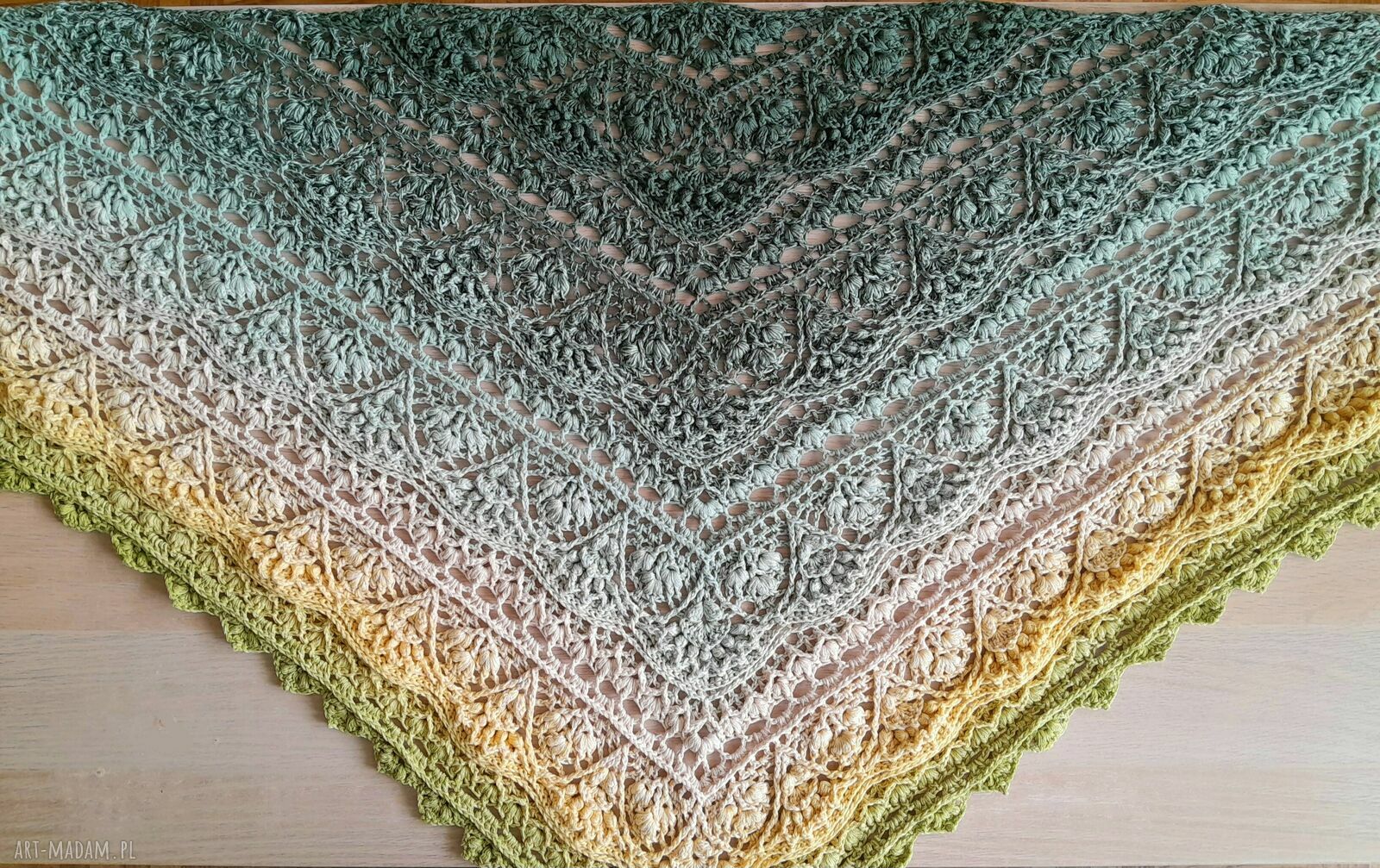Zielona bawełniana chusta szydełkowa Rozkwitka - handmade