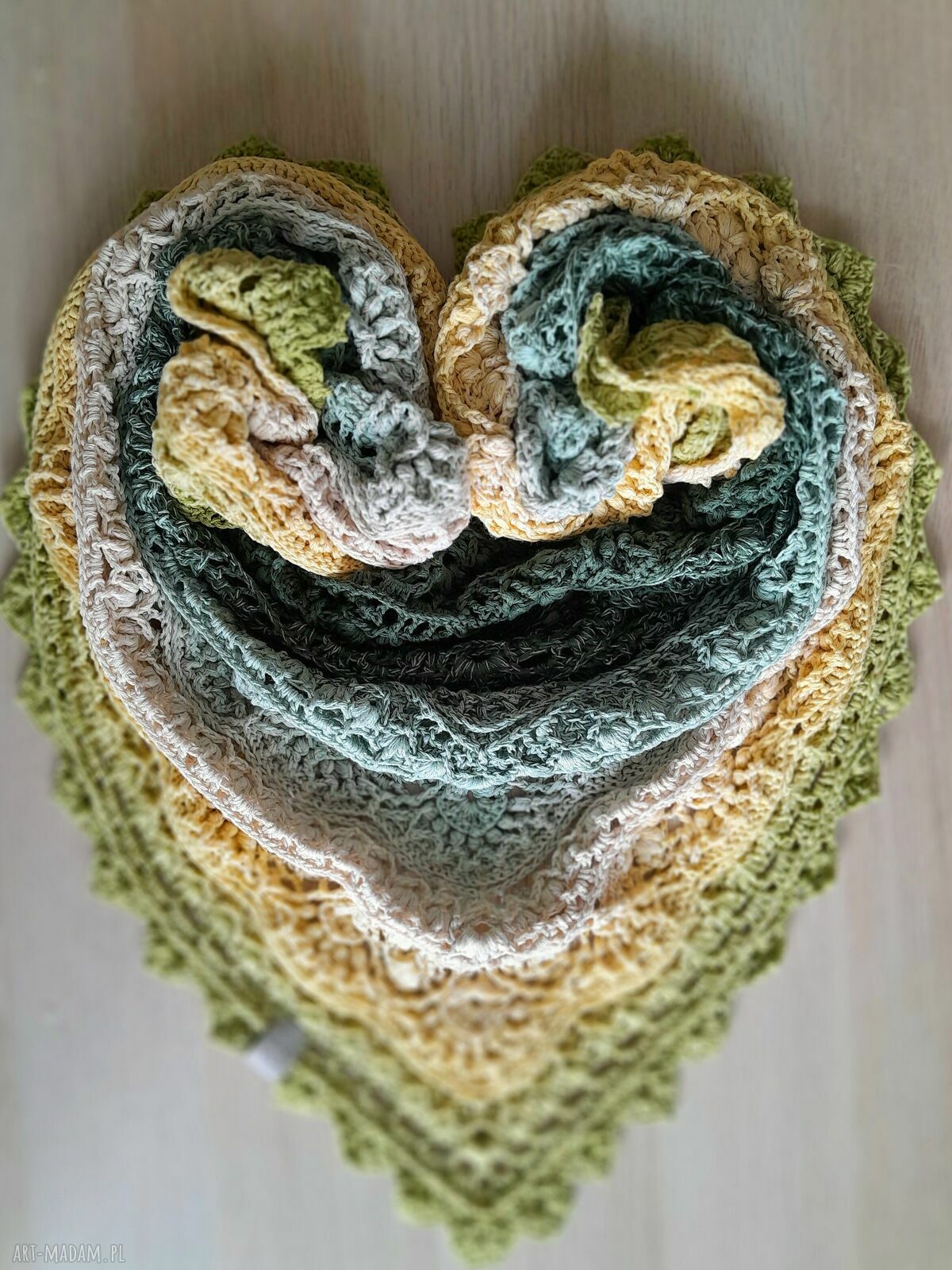 Zielona bawełniana chusta szydełkowa Rozkwitka - handmade