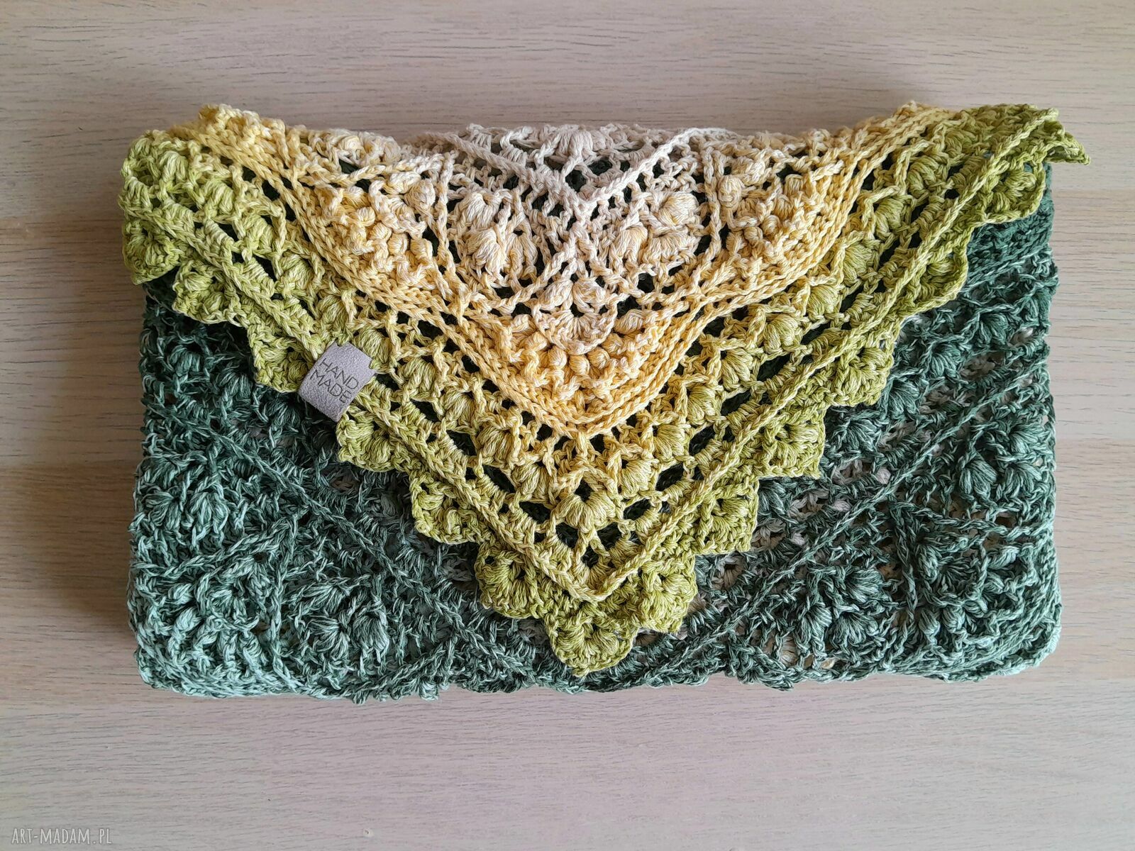 Zielona bawełniana chusta szydełkowa Rozkwitka - handmade