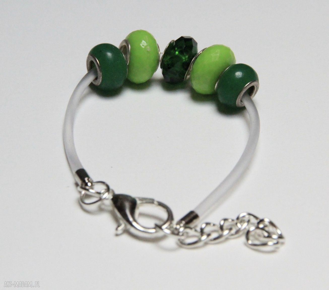 Zielona bransoletka z linki kauczukowej z koralikami ze szkła Murano (handmade)