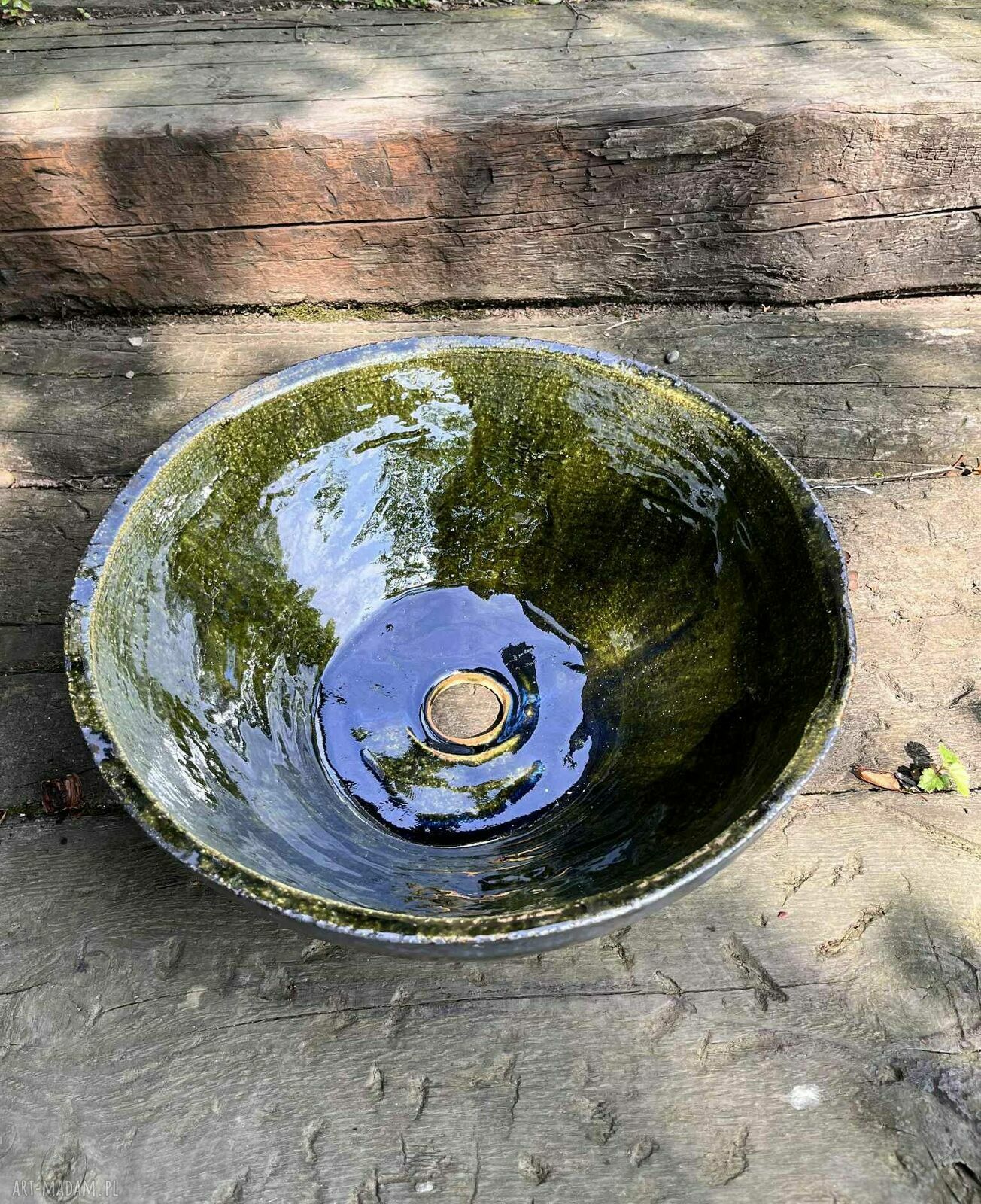Zielona malachitowa umywalka ceramiczna 31 cm - nablatowa okrągła
