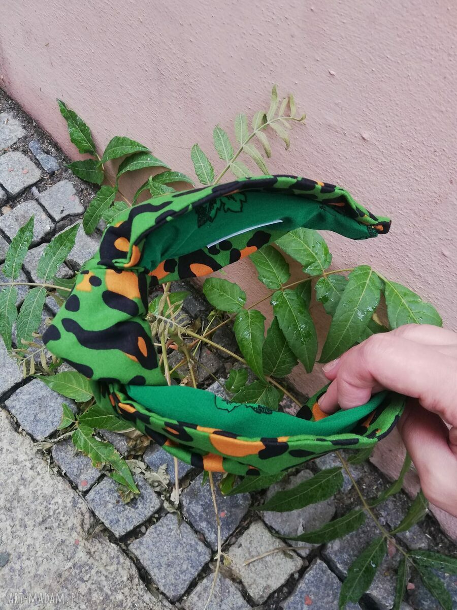 Zielona pantera - ręcznie szyta opaska do włosów