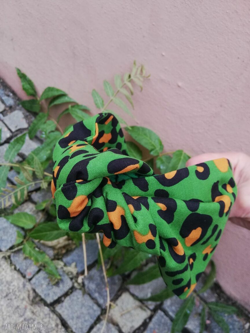 Zielona pantera - ręcznie szyta opaska do włosów