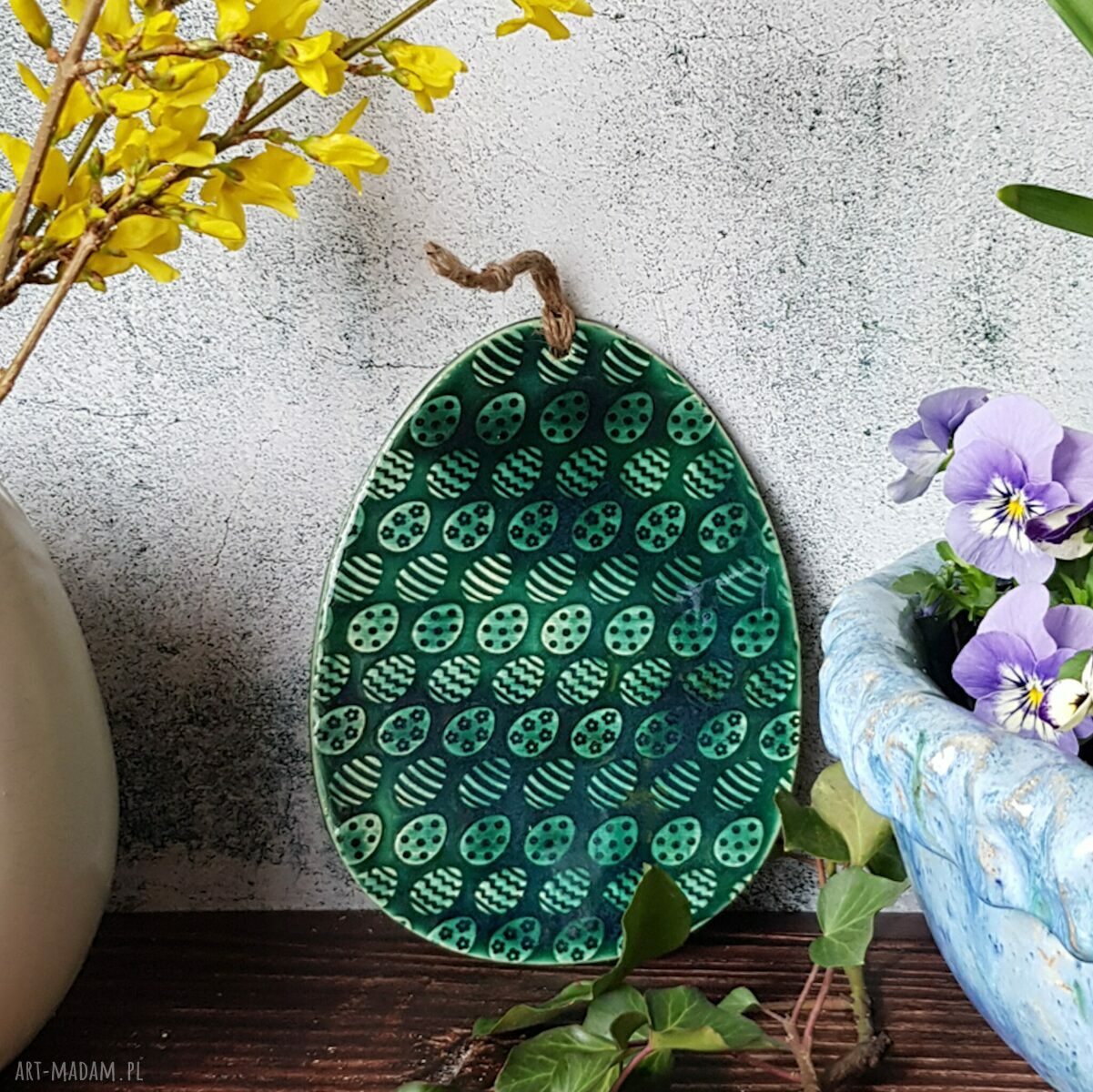 Zielona pisanka XL - wisząca ceramiczna dekoracja wielkanocna