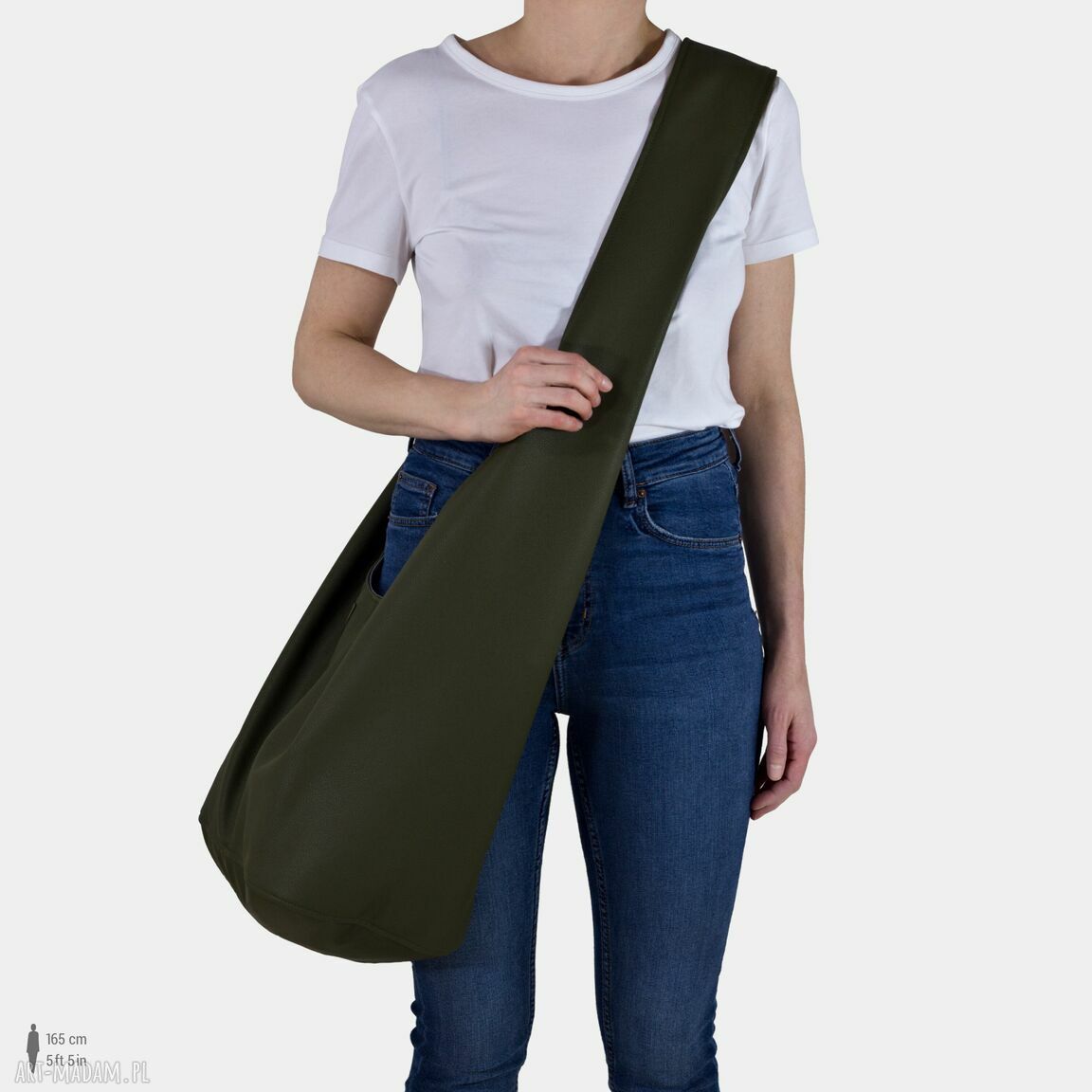Zielona torba hobo boho vegan do noszenia przez ramię - duża Long Boogi Bag
