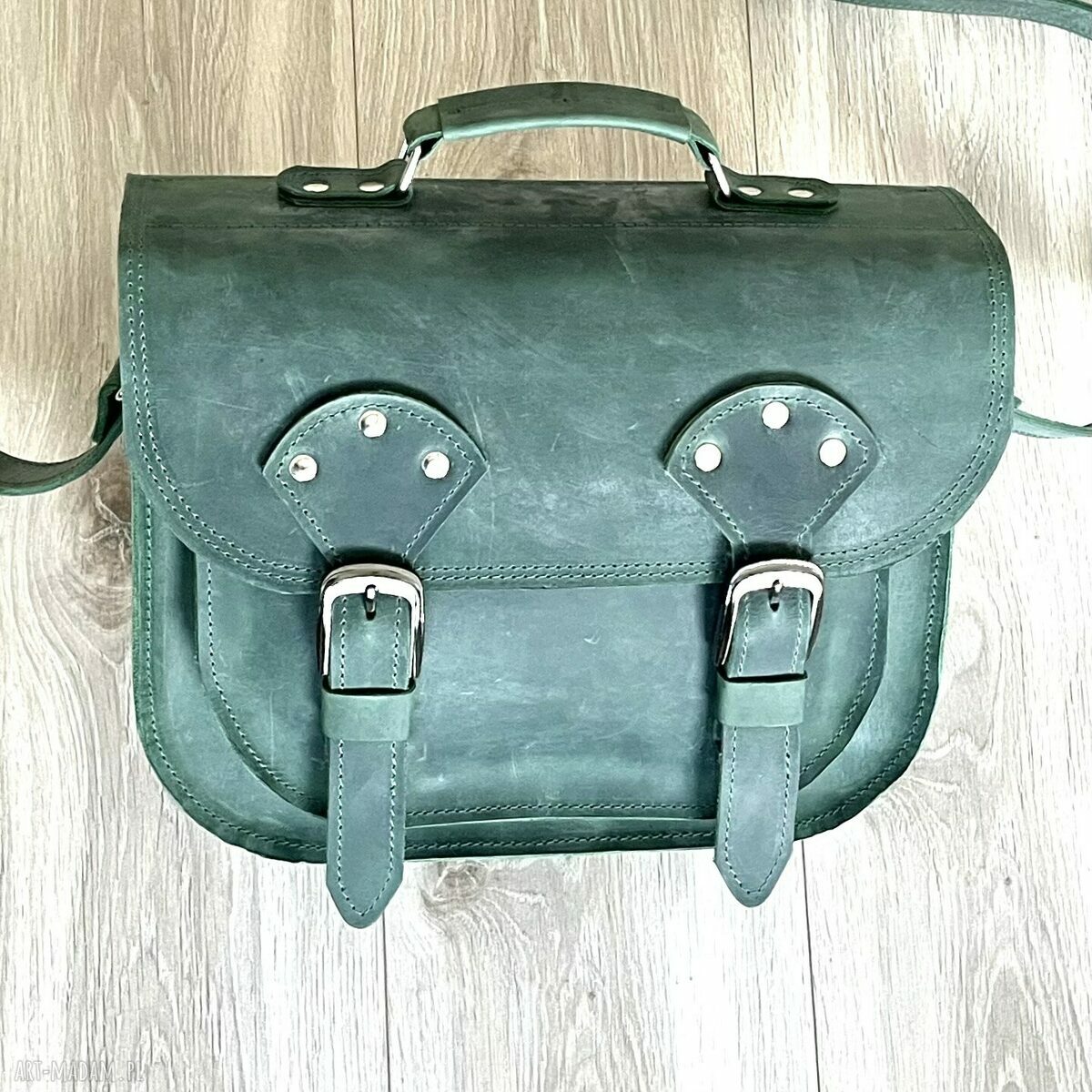 na ramię: Zielona torba na ramię ze skóry „Crazy Horse”. HandMade