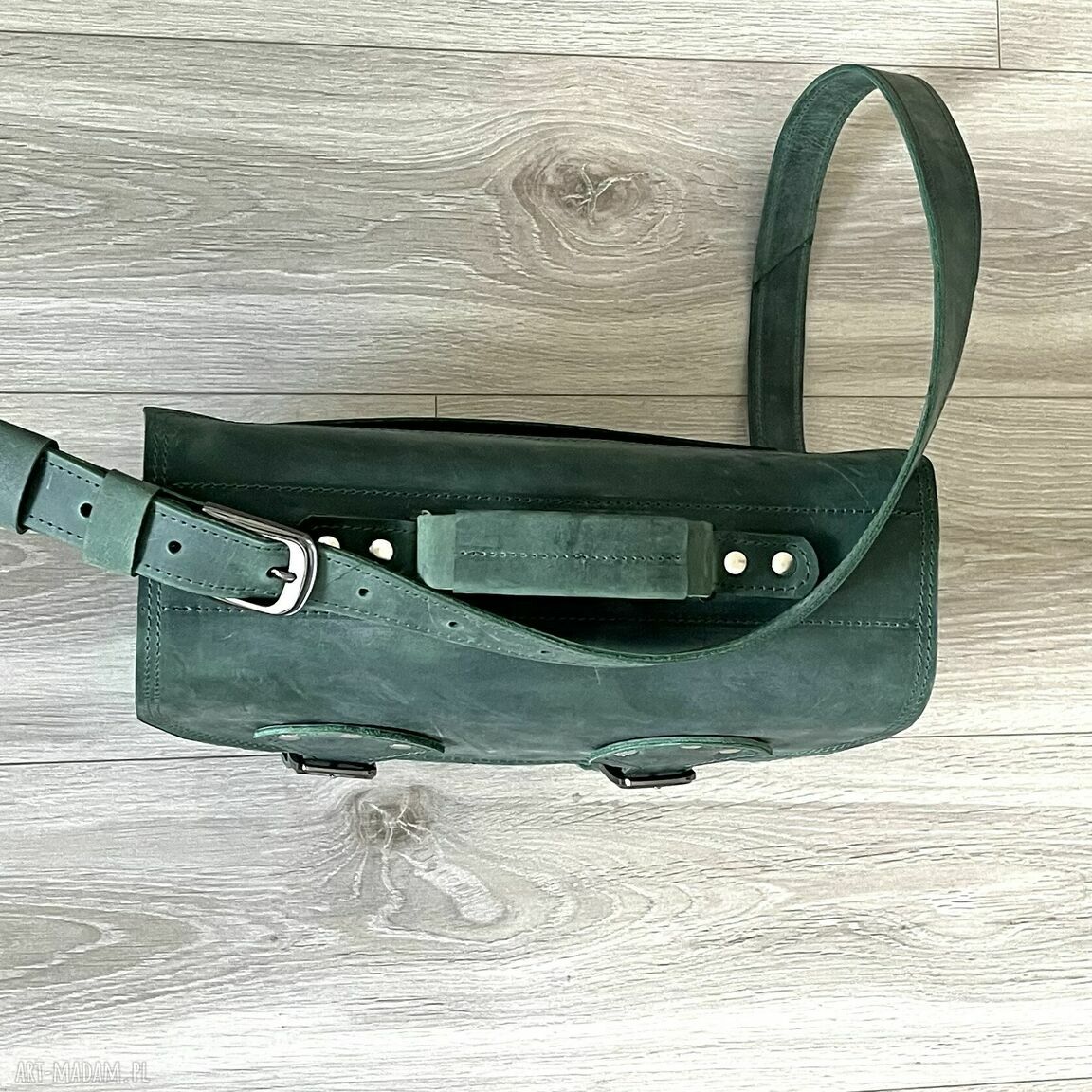 na ramię: Zielona torba na ramię ze skóry „Crazy Horse”. autorskie