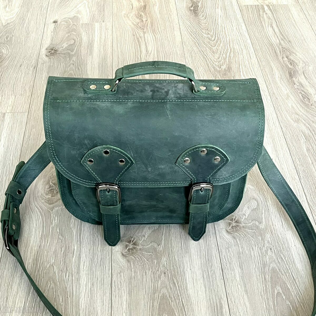 na ramię: Zielona torba na ramię ze skóry „Crazy Horse”. HandMade