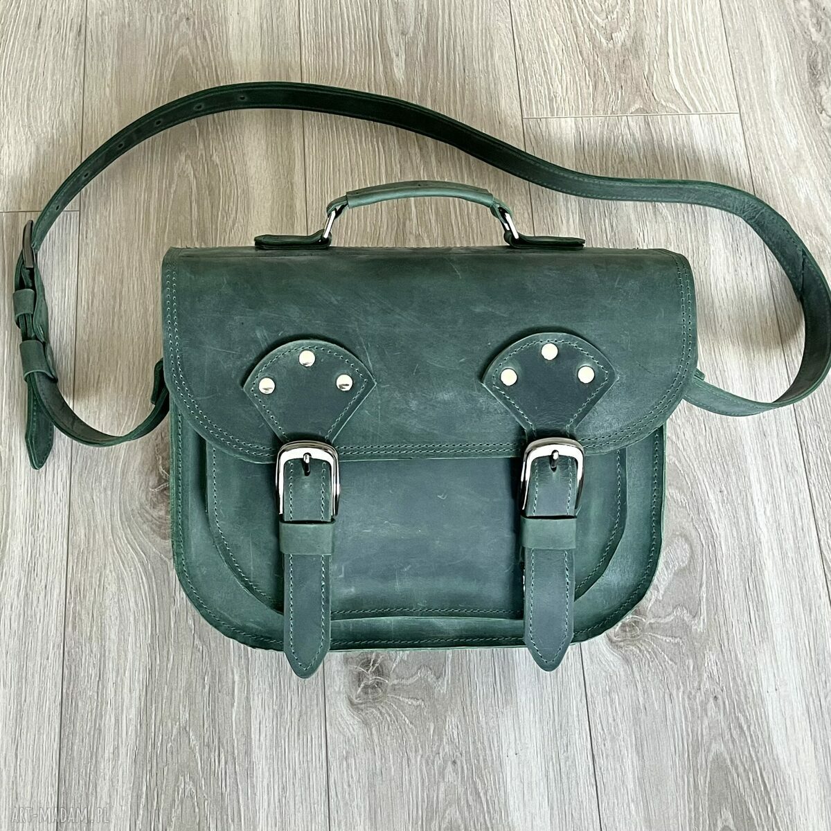 Zielona torba ramię skóry „crazy horse” skórzana listonoszka