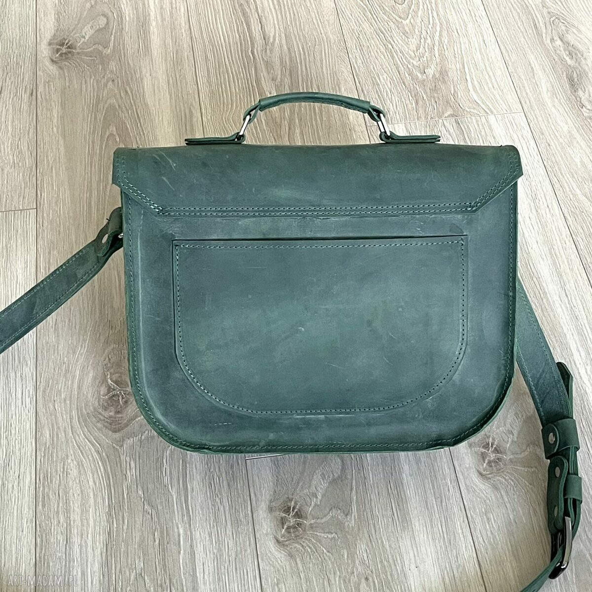 na ramię: Zielona torba na ramię ze skóry „Crazy Horse”. HandMade