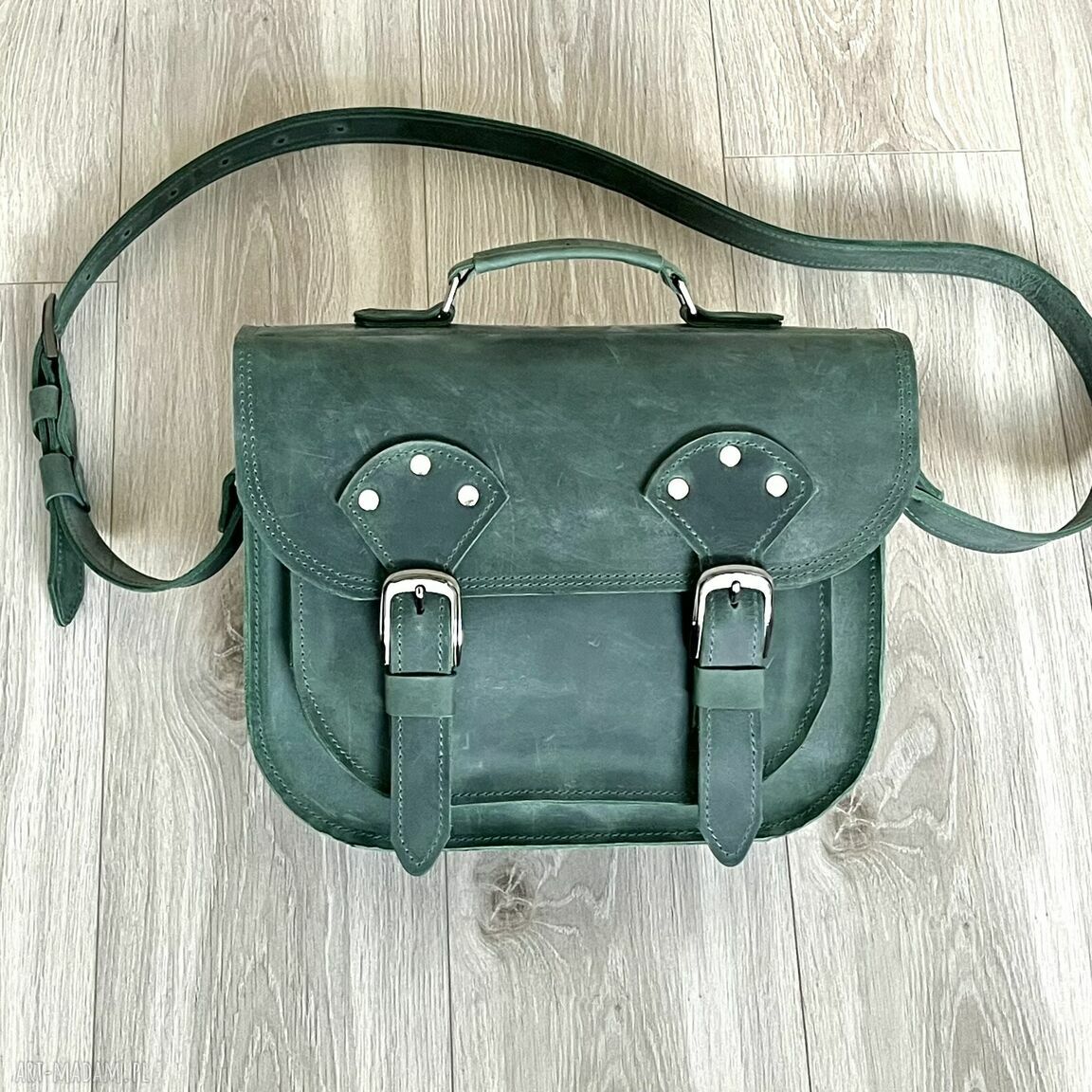 Zielona torba ramię skóry „crazy horse” skórzana teczka