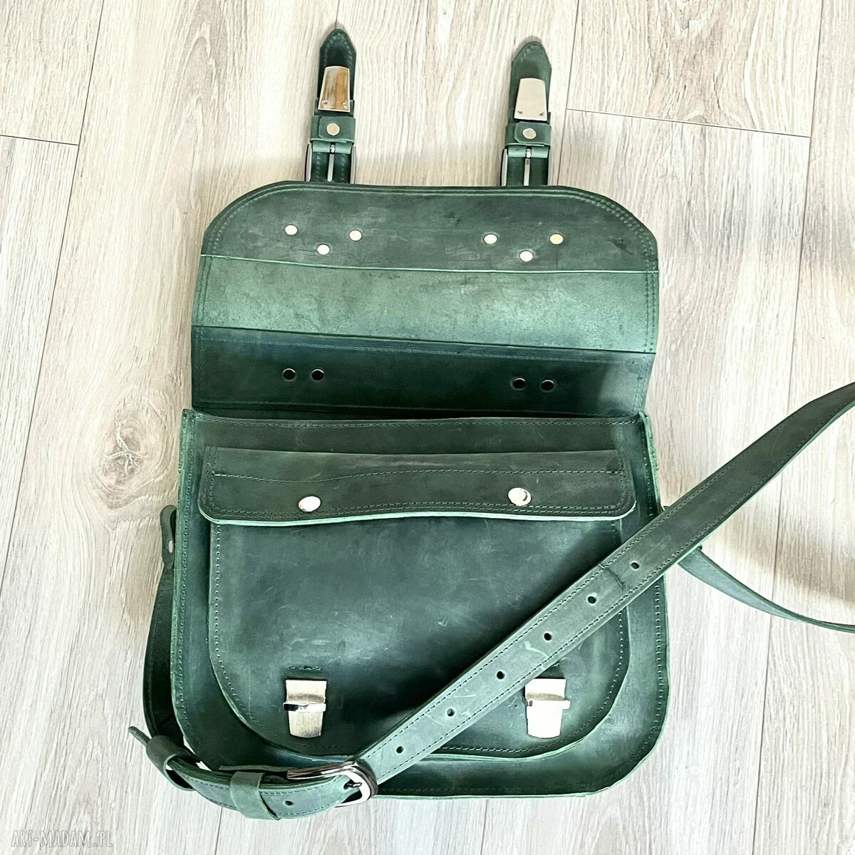 na ramię: Zielona torba na ramię ze skóry „Crazy Horse”. HandMade