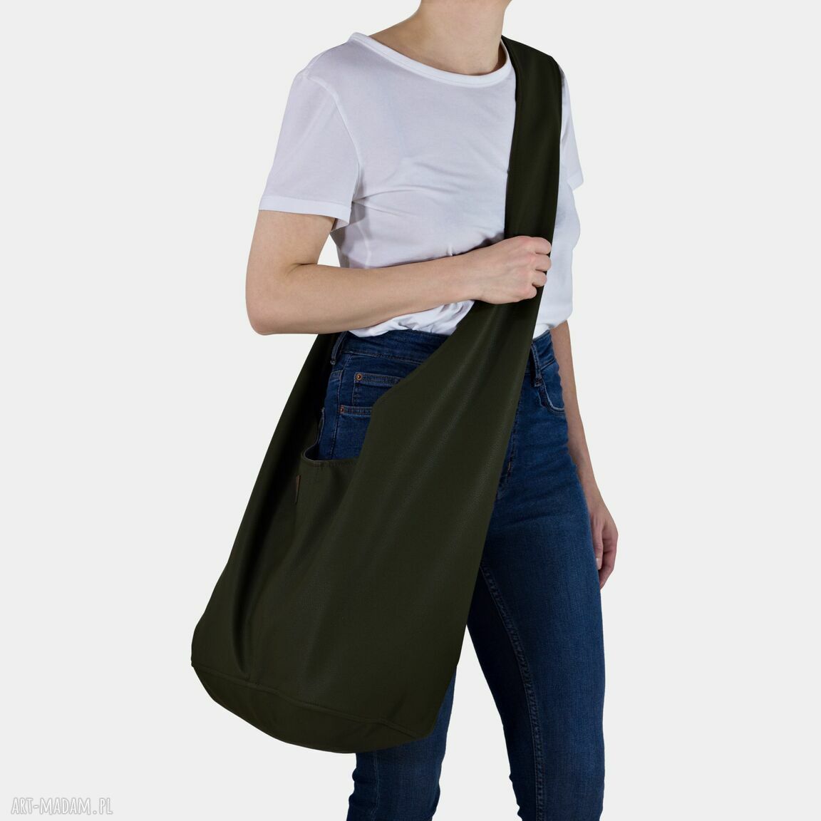 Zielona torba hobo boho vegan do noszenia przez ramię - duża Long Boogi Bag