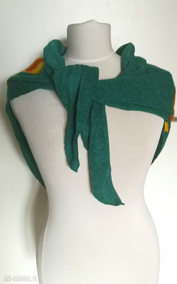 Zielona i turkusowa chusta handmade z wełny merynosów (97x160)