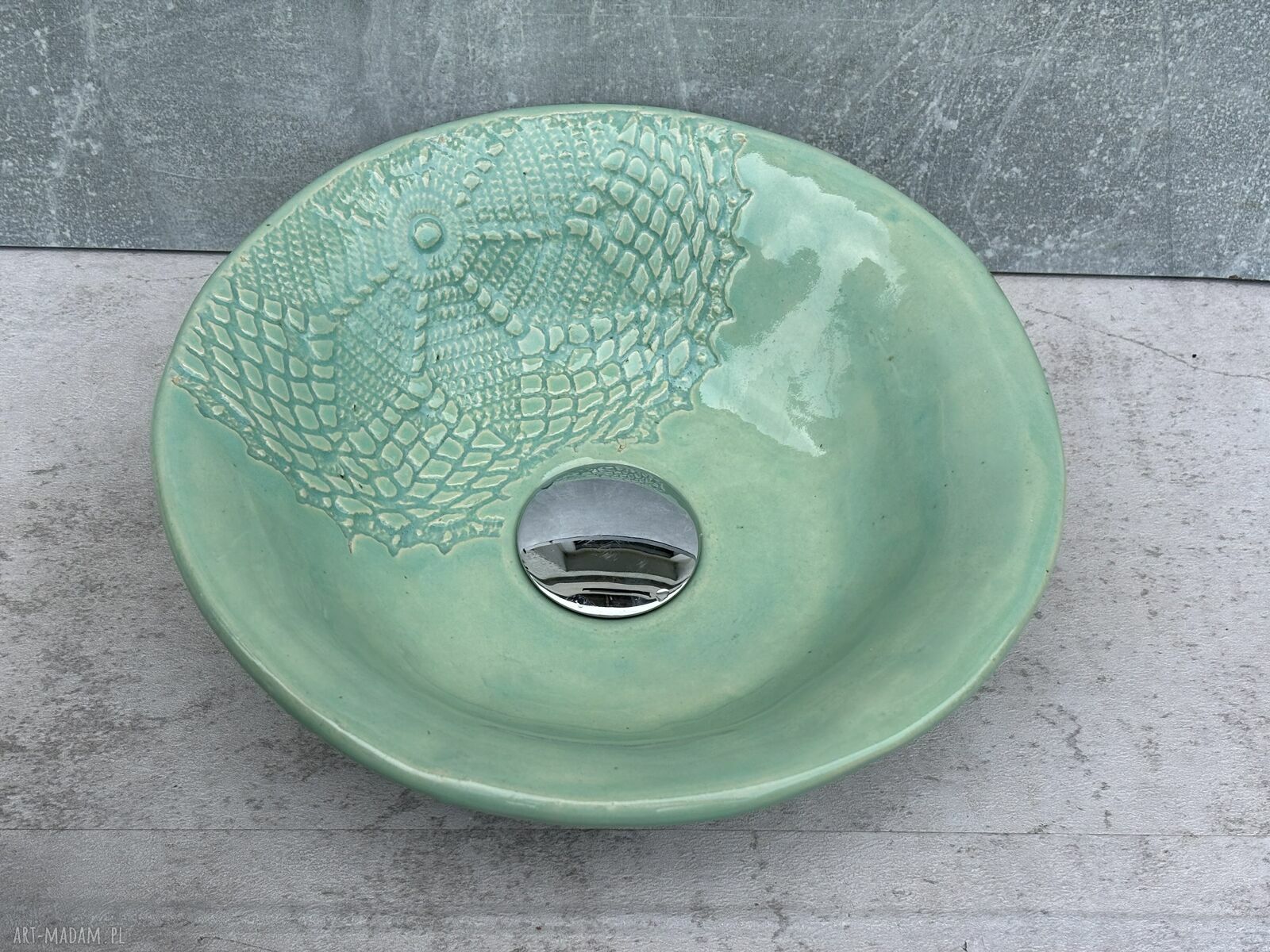 Zielona umywalka ceramiczna ręcznie robiona Ø30 cm