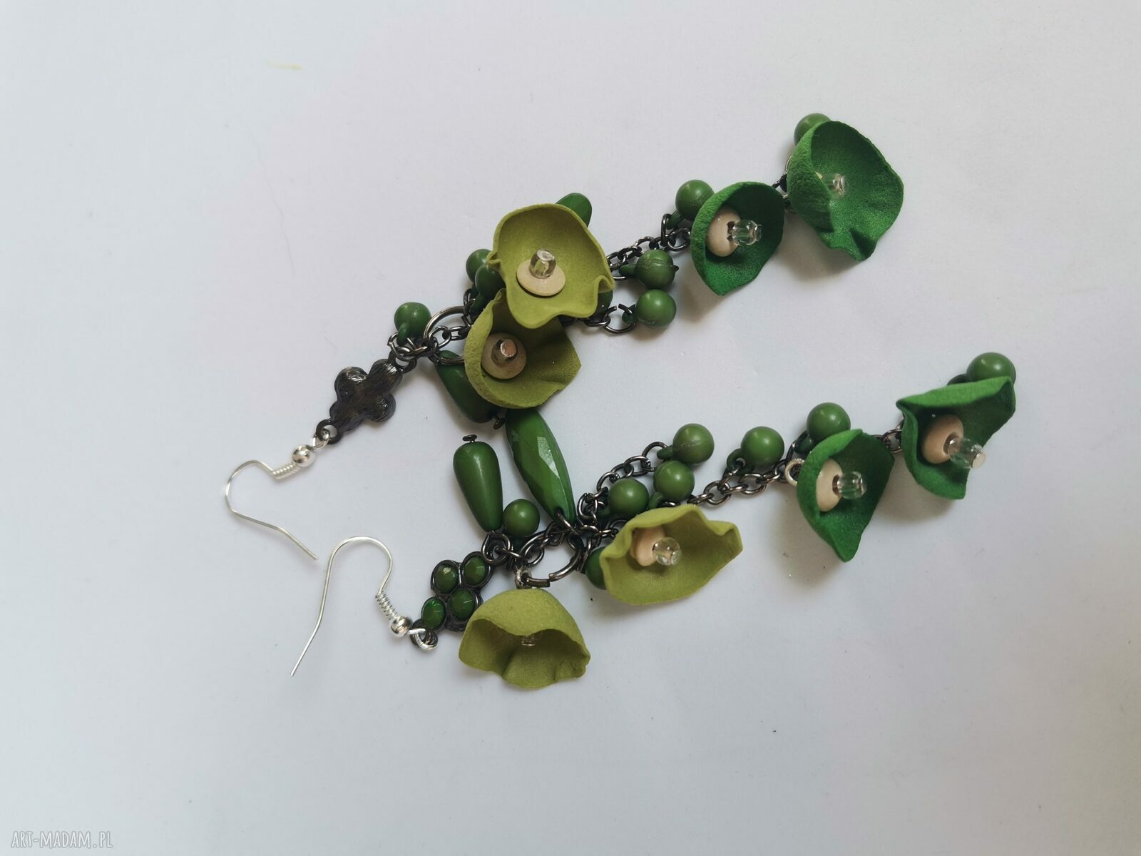 Kolczyki zielone długie, lekkie - boho folk etno Frida