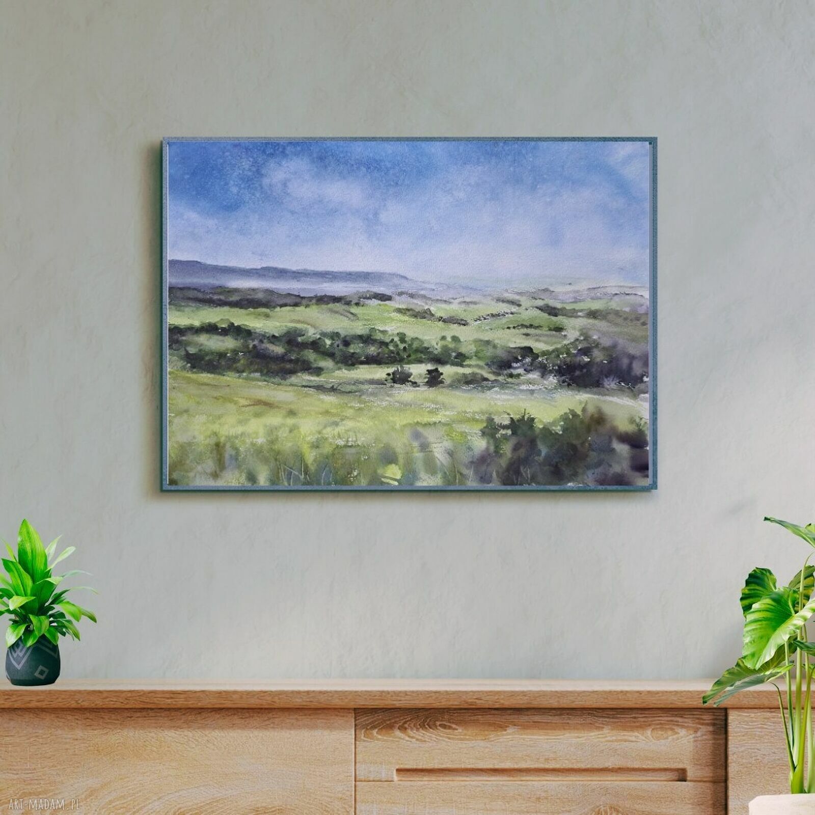 Zielone wzgórza - oryginalna akwarela A3 42 x 29,7 cm
