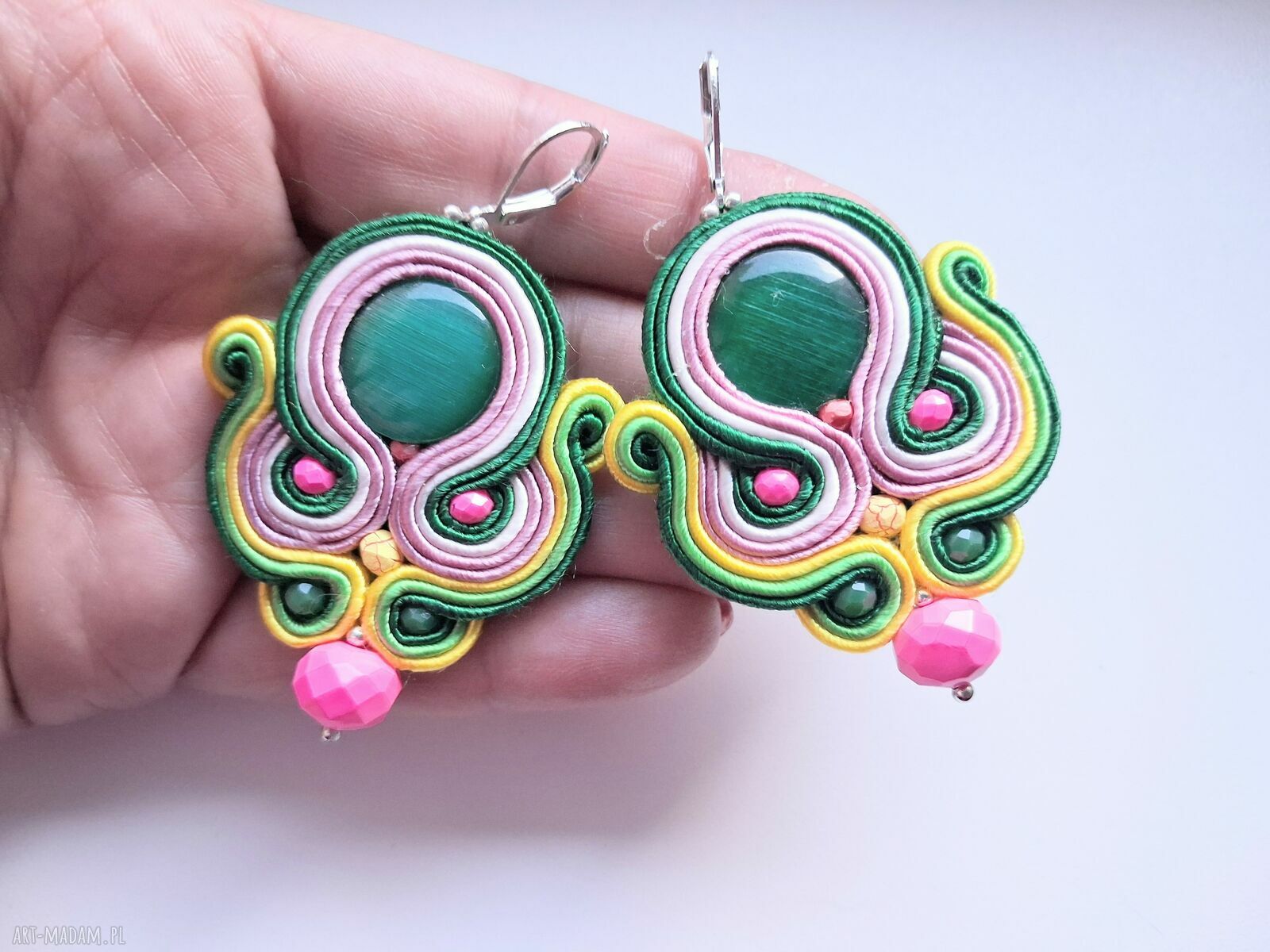 Zielone kolczyki sutasz z kocim okiem