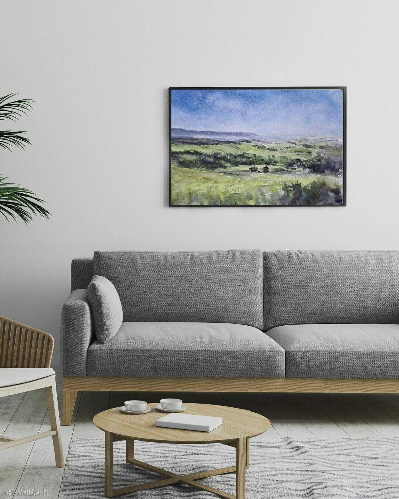 Zielone wzgórza - oryginalna akwarela A3 42 x 29,7 cm