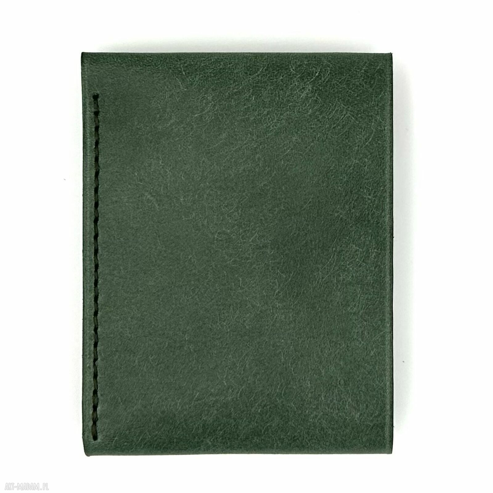 portfele: Zielono brązowy portfel skórzany ręcznie uszyty na karty i banknoty