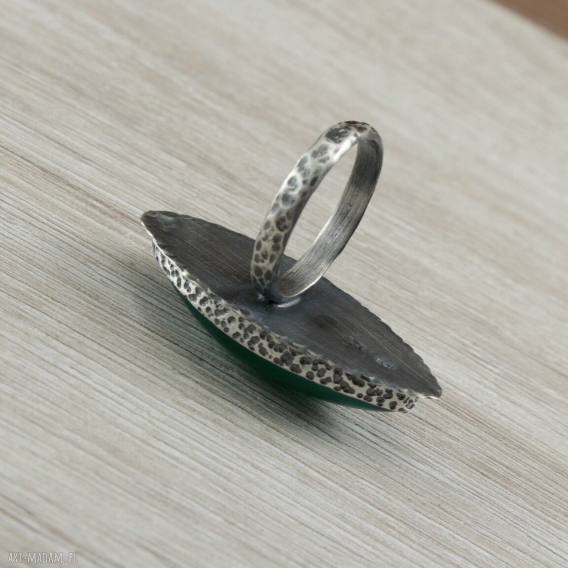 Zielony chalcedon w srebrze 925 i 999 - pierścionek ręcznie robiony r. 16,5