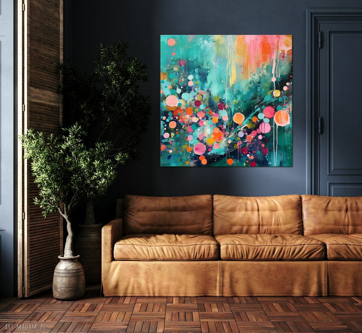 Zielony obraz abstrakcyjny - kolorowa abstrakcja na płótnie 60x60 cm