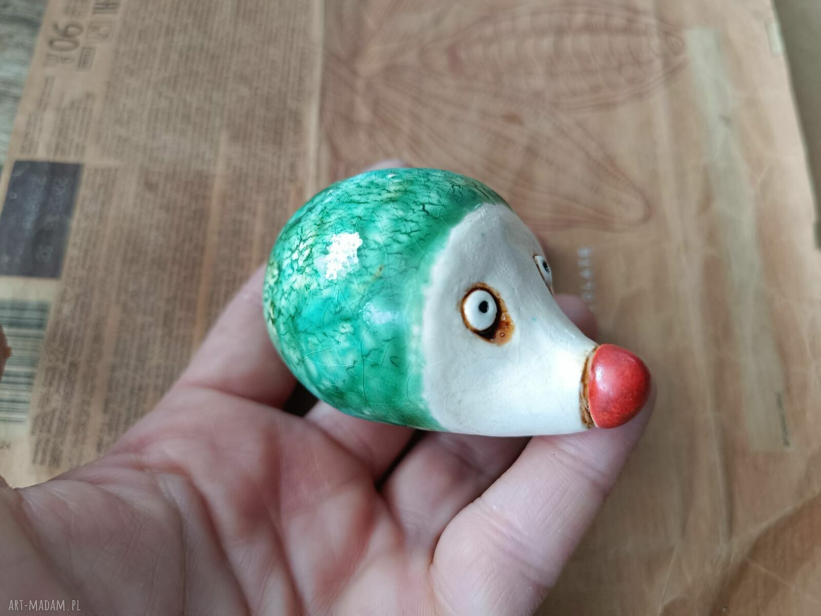 Zielony Jeżyk - ceramiczna dekoracja handmade