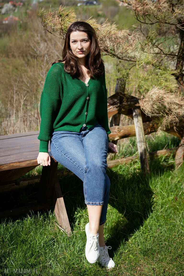 Zielony kardigan damski handmade oversize