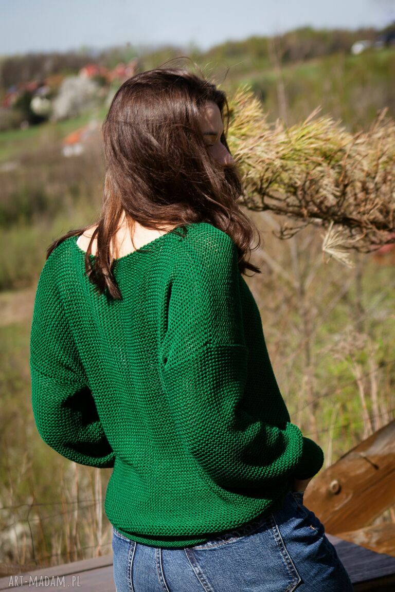 Zielony kardigan damski handmade oversize