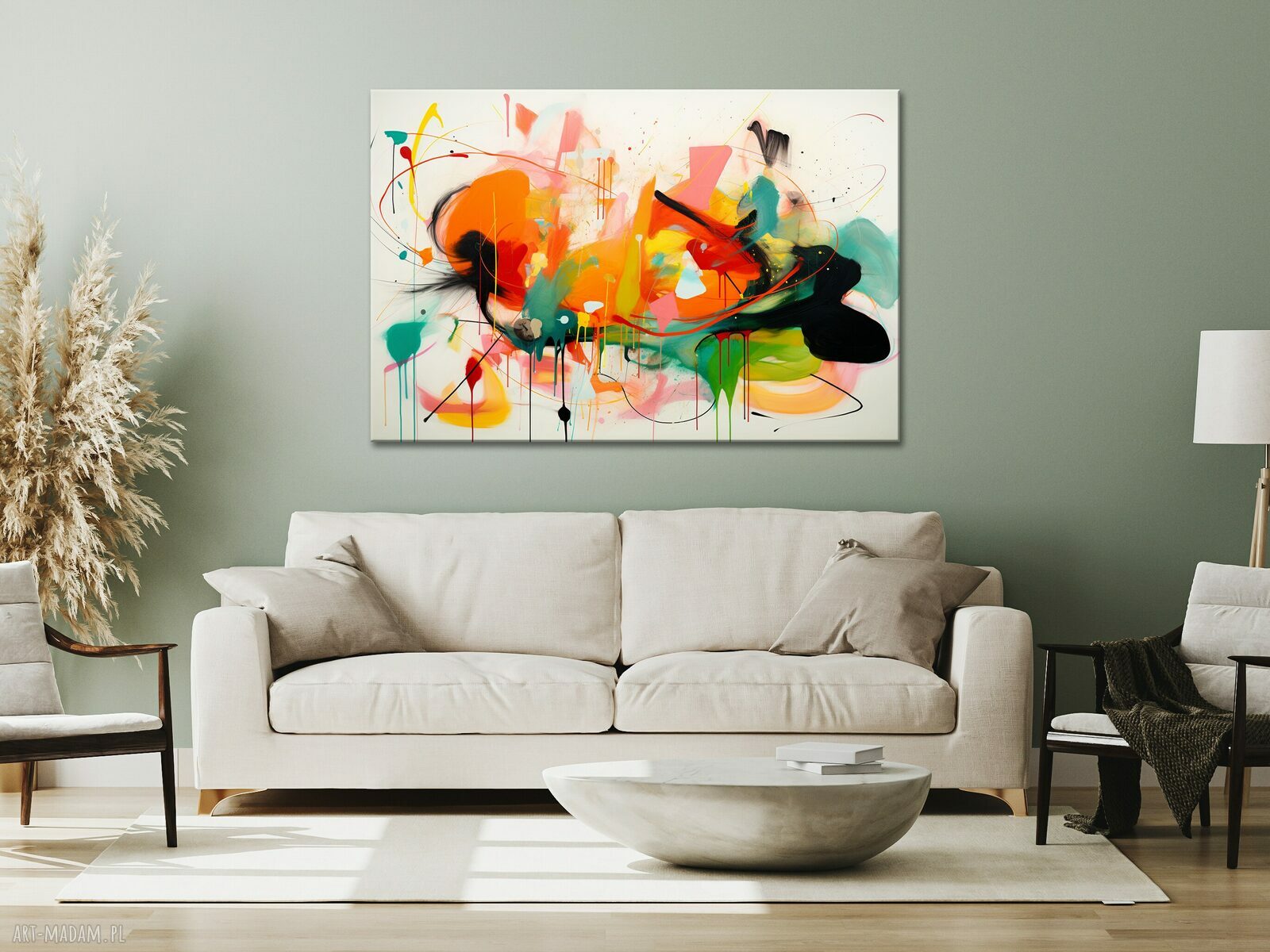 Zielony obraz abstrakcyjny - poziomy wydruk na płótnie 80x120 cm
