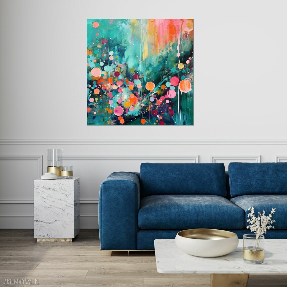 Zielony obraz abstrakcyjny - kolorowa abstrakcja na płótnie 60x60 cm