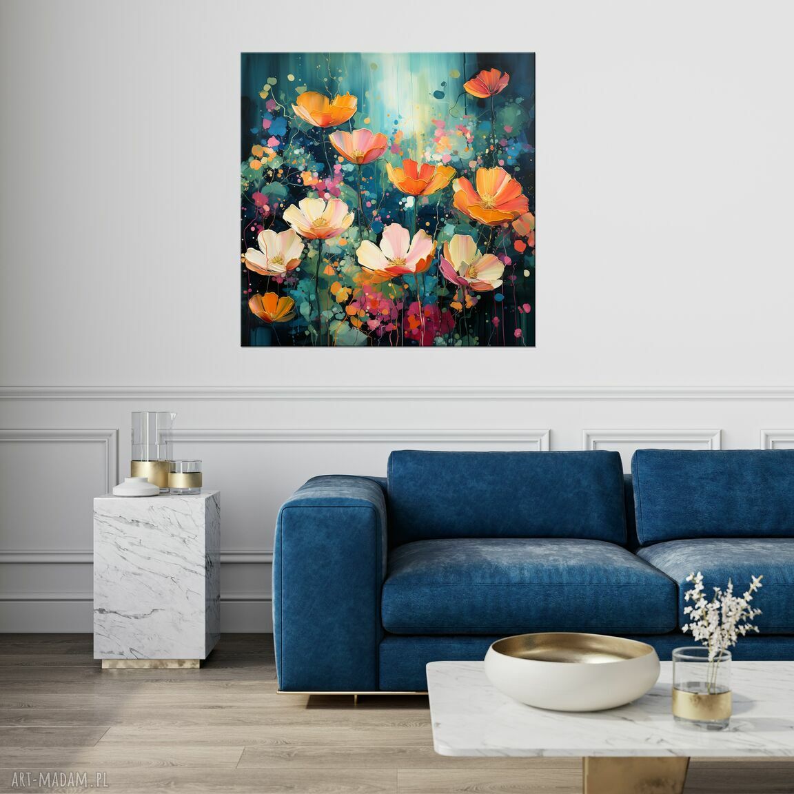 Zielony obraz „abstrakcyjna łąka kwietna” - kolorowy wydruk na płótnie 50x50 cm
