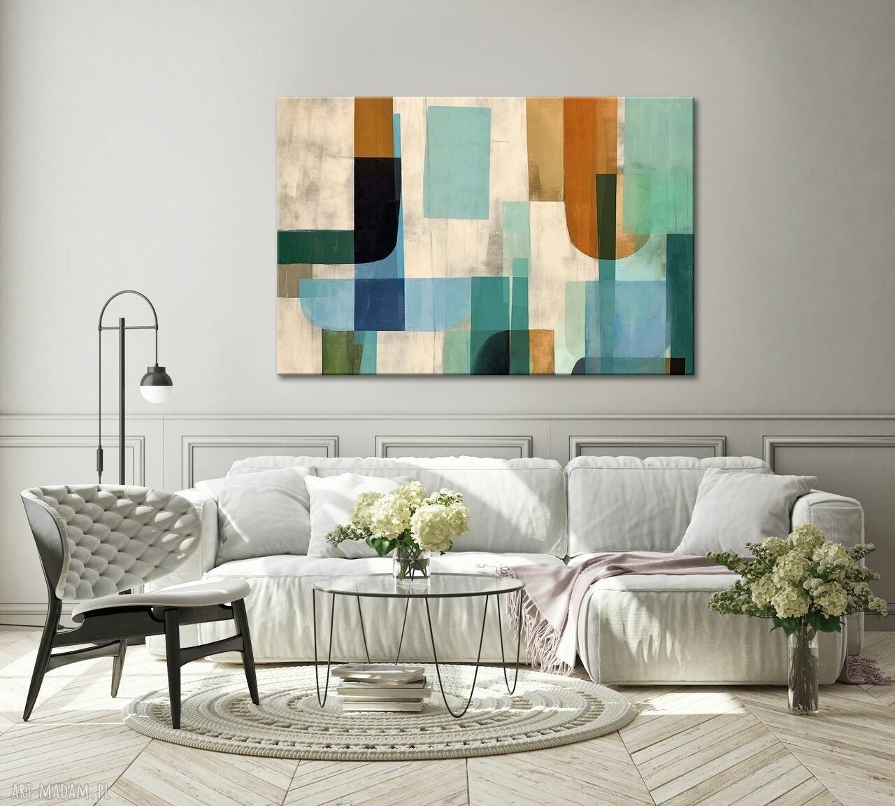 Zielony obraz abstrakcyjny - geometryczna minimalistyczna abstrakcja 40x60 cm na płótnie