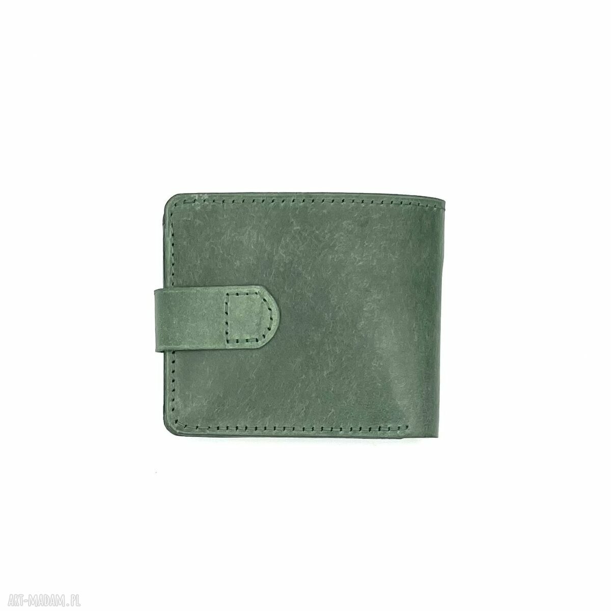 portfele: Zielony portfel uszyty ze skóry na bilon i karty. Ręcznie wykonane