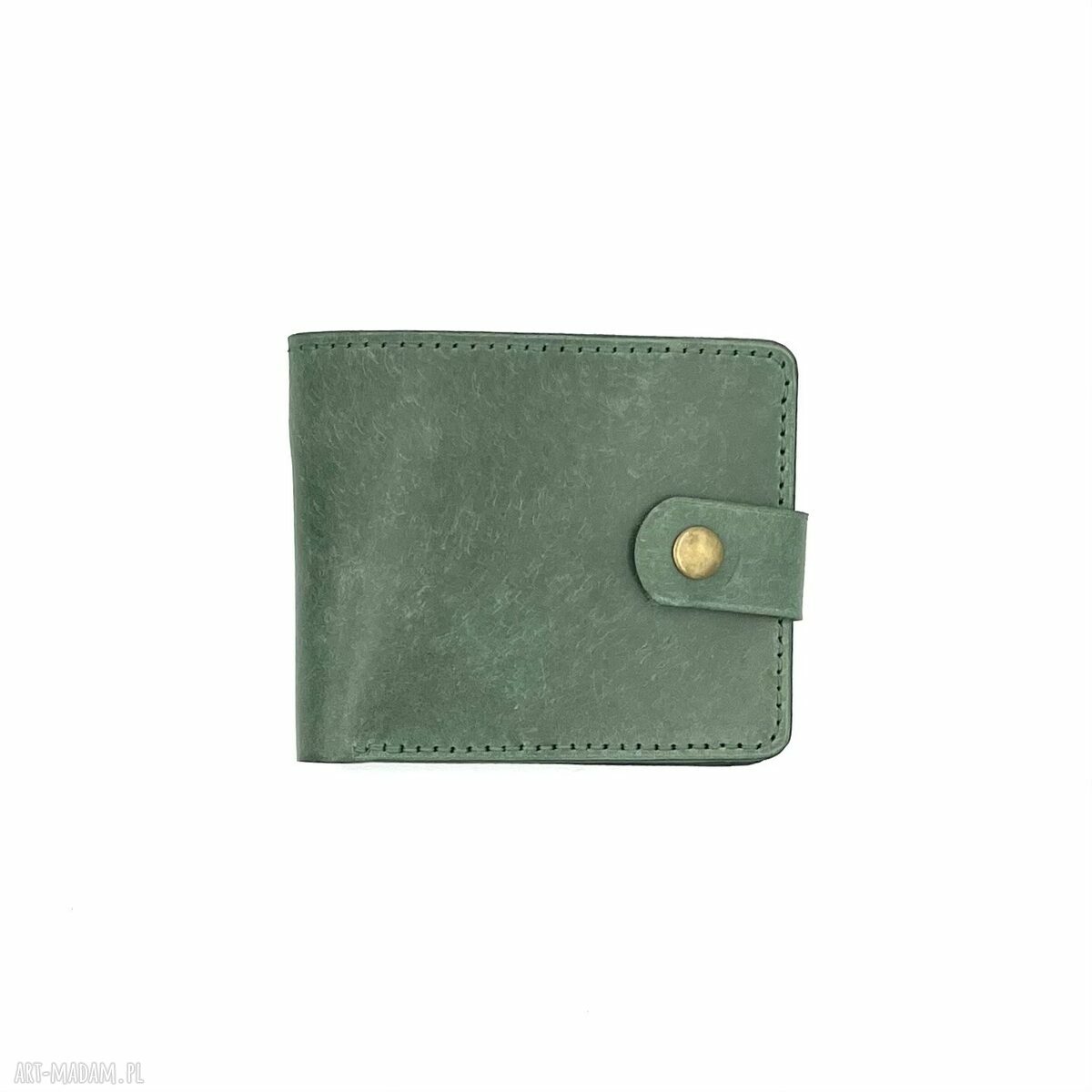 Zielony portfel ręcznie uszyty skóry bilon karty damski skórzany