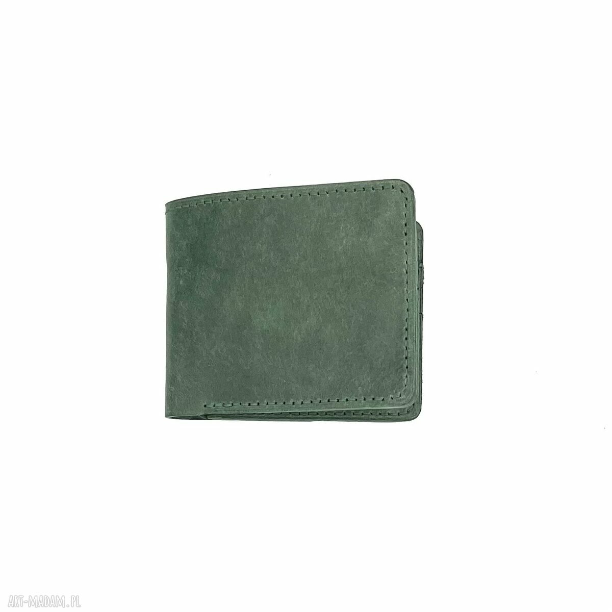 portfele: Zielony portfel skórzany ręcznie uszyty na karty. Ręczne wykonanie