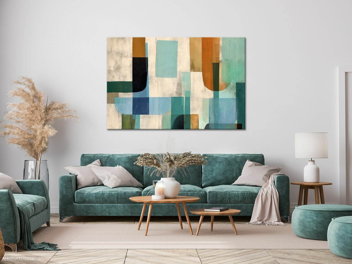 Zielony obraz abstrakcyjny na płótnie 50x75 cm - geometryczna abstrakcja
