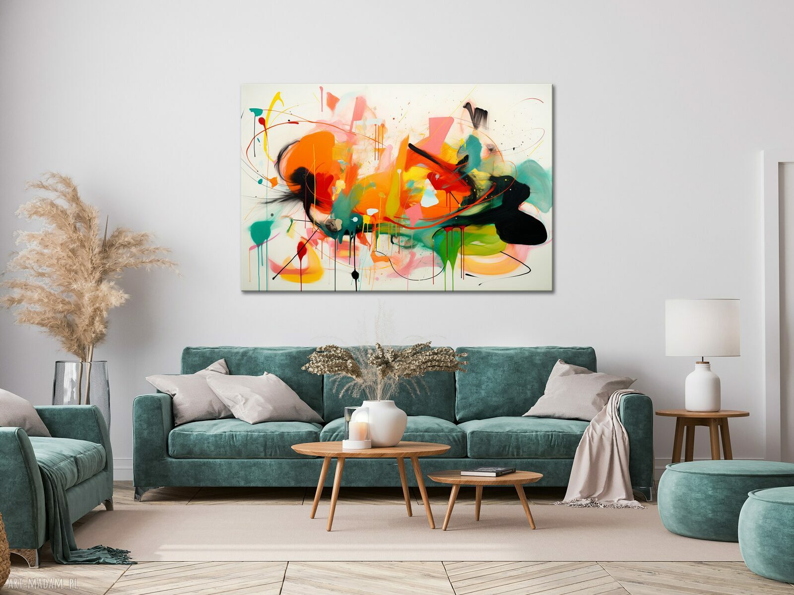Zielony obraz abstrakcyjny poziomy 50x75 cm na płótnie - nowoczesna dekoracja do biura i salonu