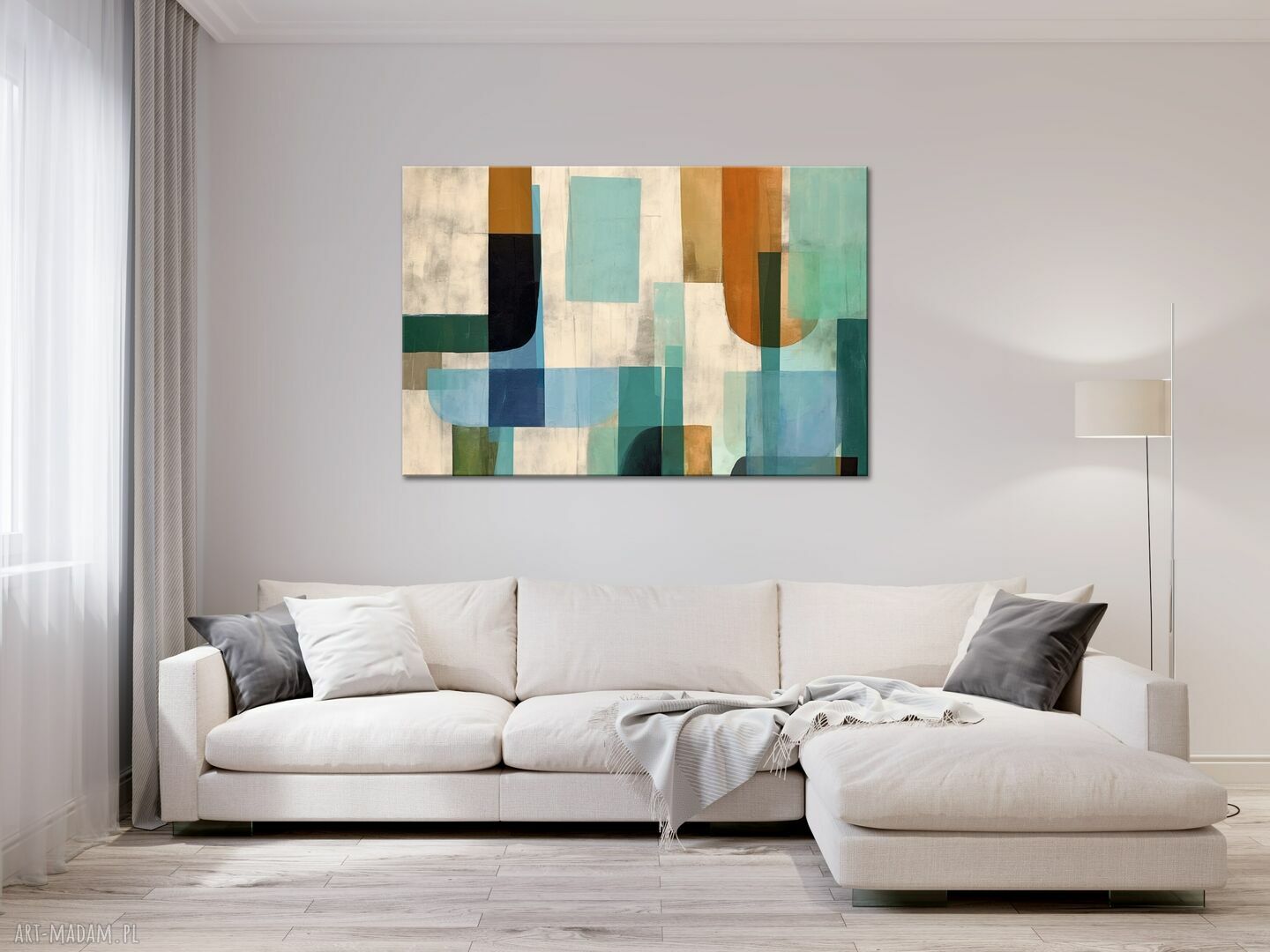 Zielony obraz abstrakcyjny - geometryczna minimalistyczna abstrakcja 40x60 cm na płótnie