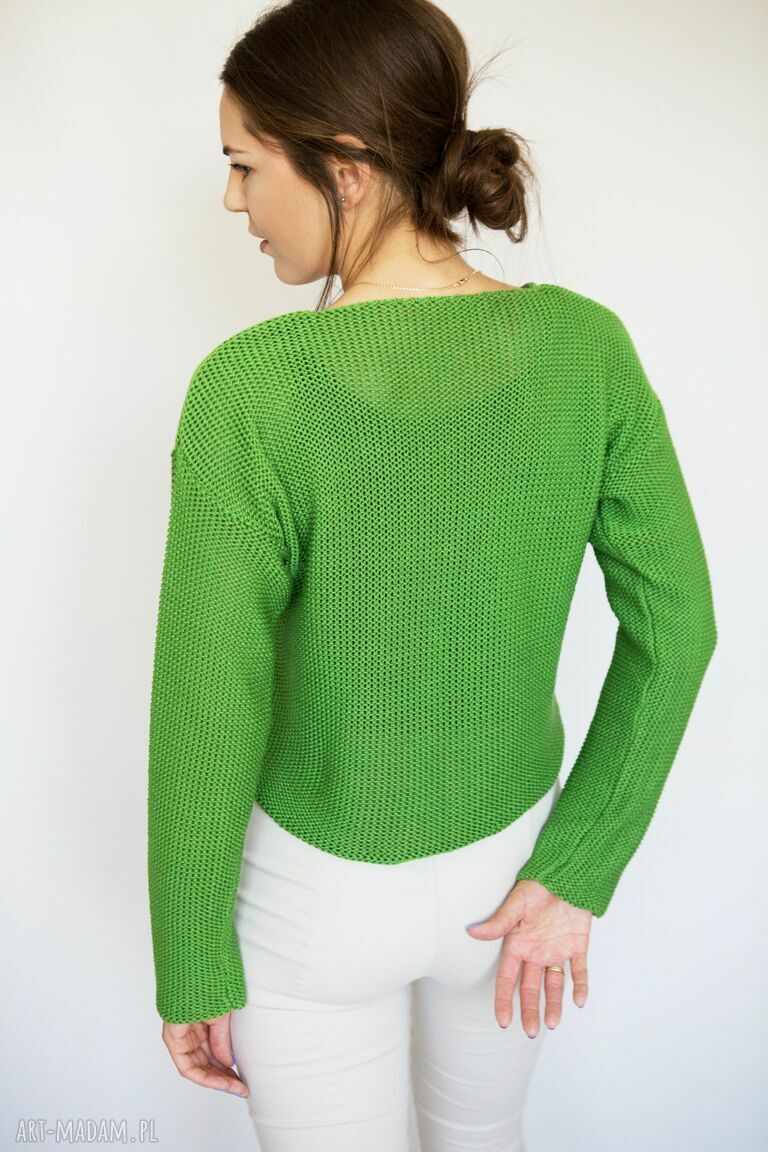 Zielony rozpinany sweter Hermina - krótki kardigan damski handmade