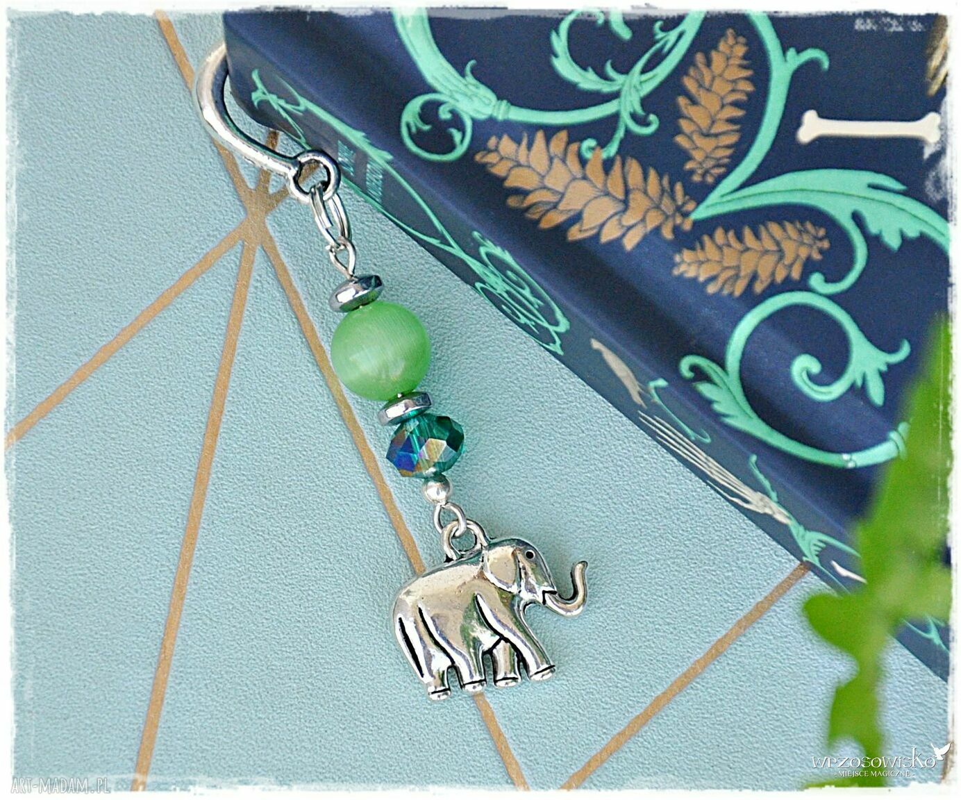 Zielony Słoń zakładka do książki HandMade