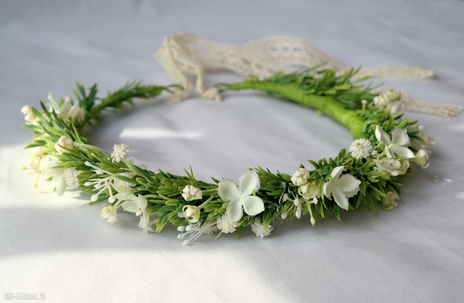 Zielony szept - wianek handmade do włosów dla dziewczynki
