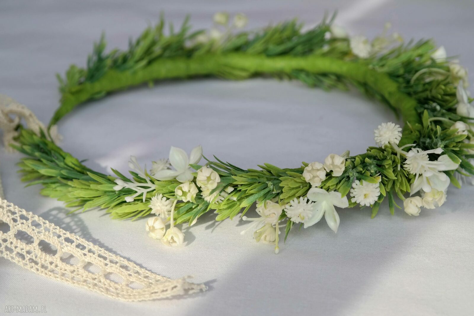 Zielony szept - wianek handmade do włosów dla dziewczynki