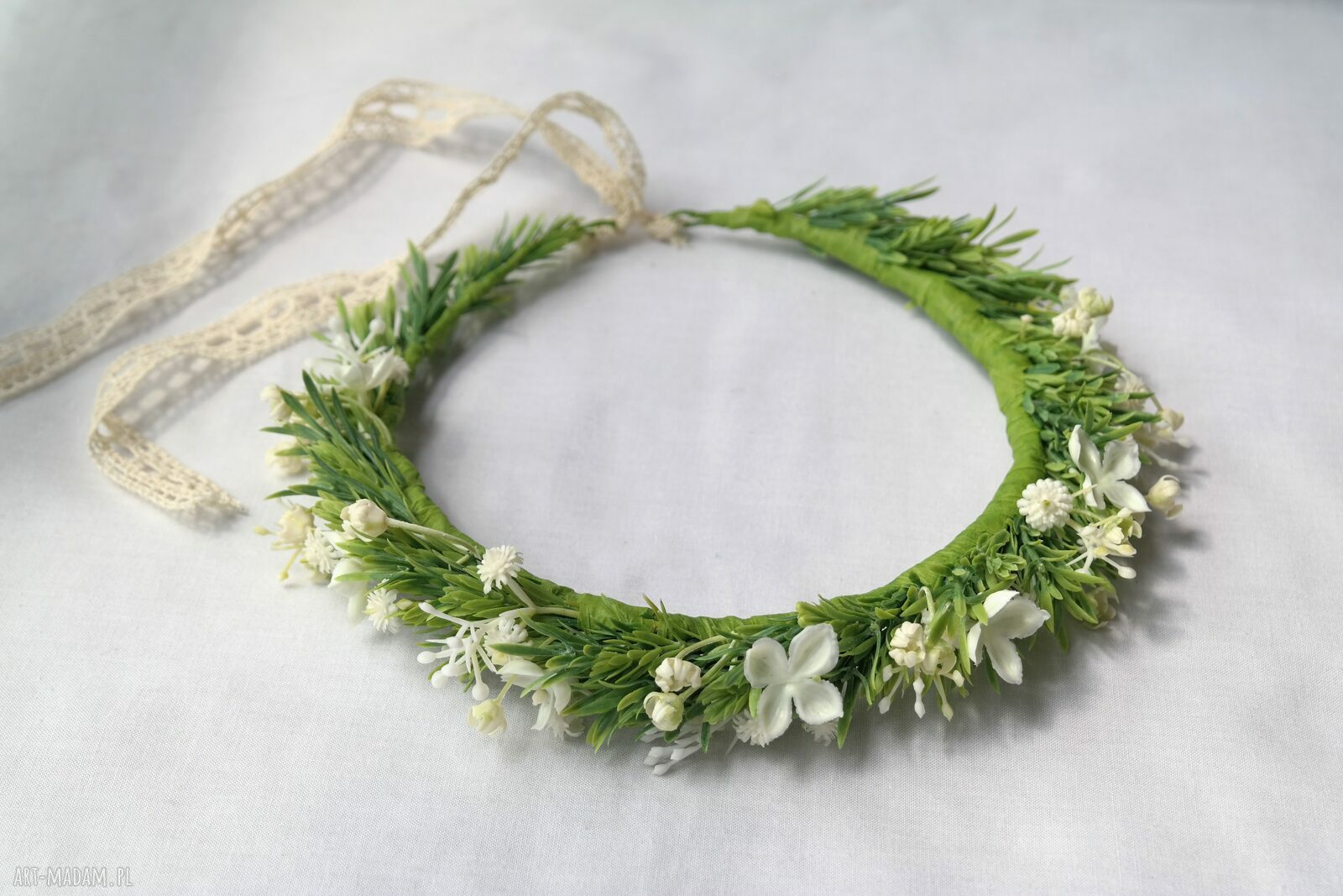 Zielony szept - wianek handmade do włosów dla dziewczynki