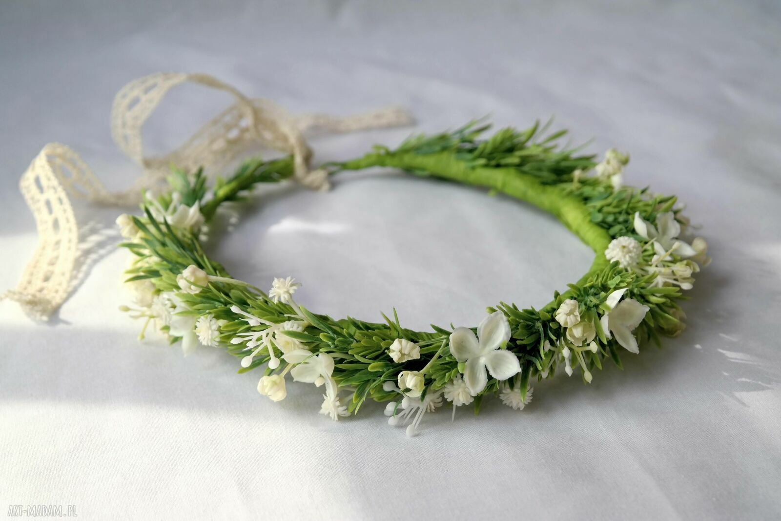 Zielony szept - wianek handmade do włosów dla dziewczynki