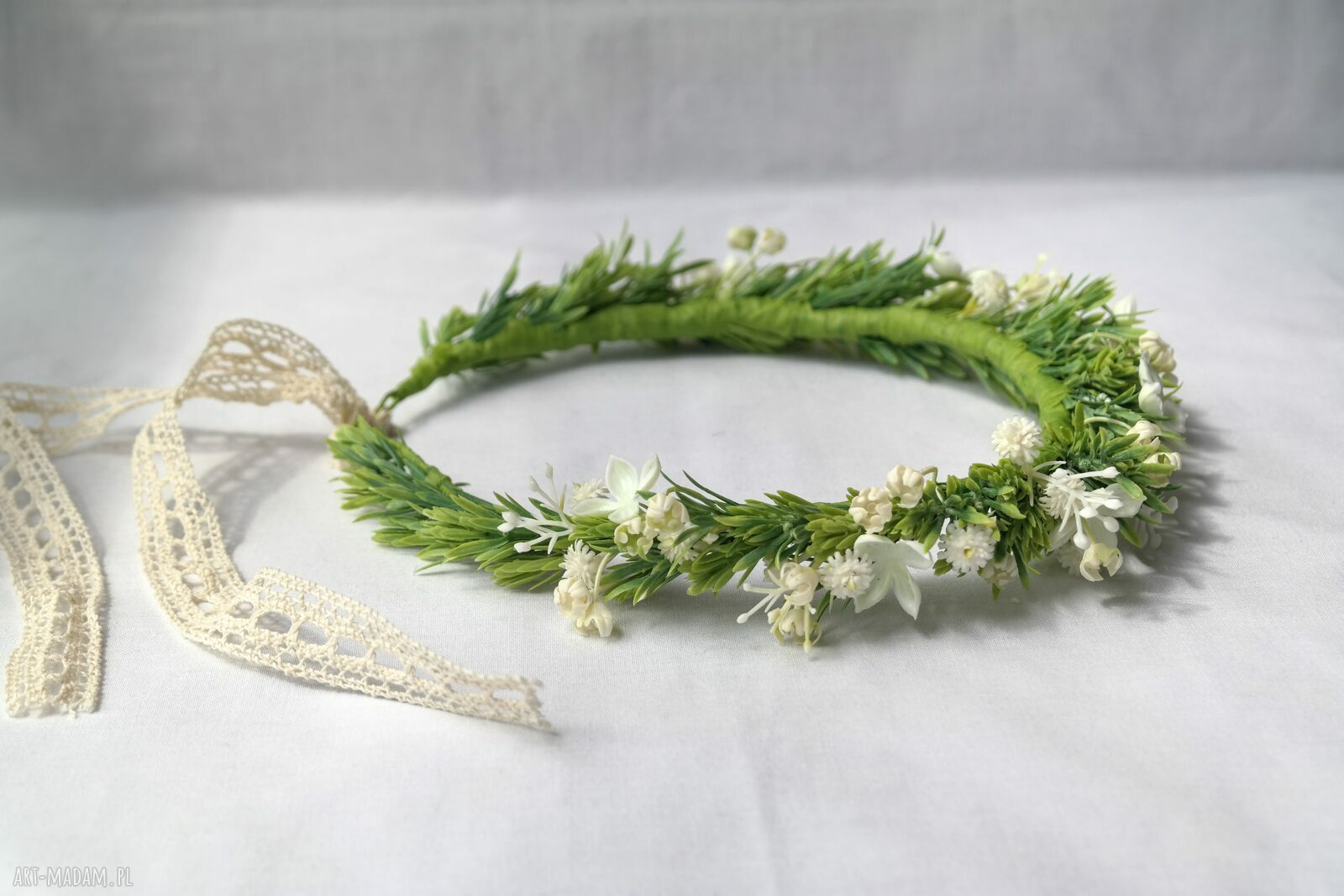 Zielony szept - wianek handmade do włosów dla dziewczynki