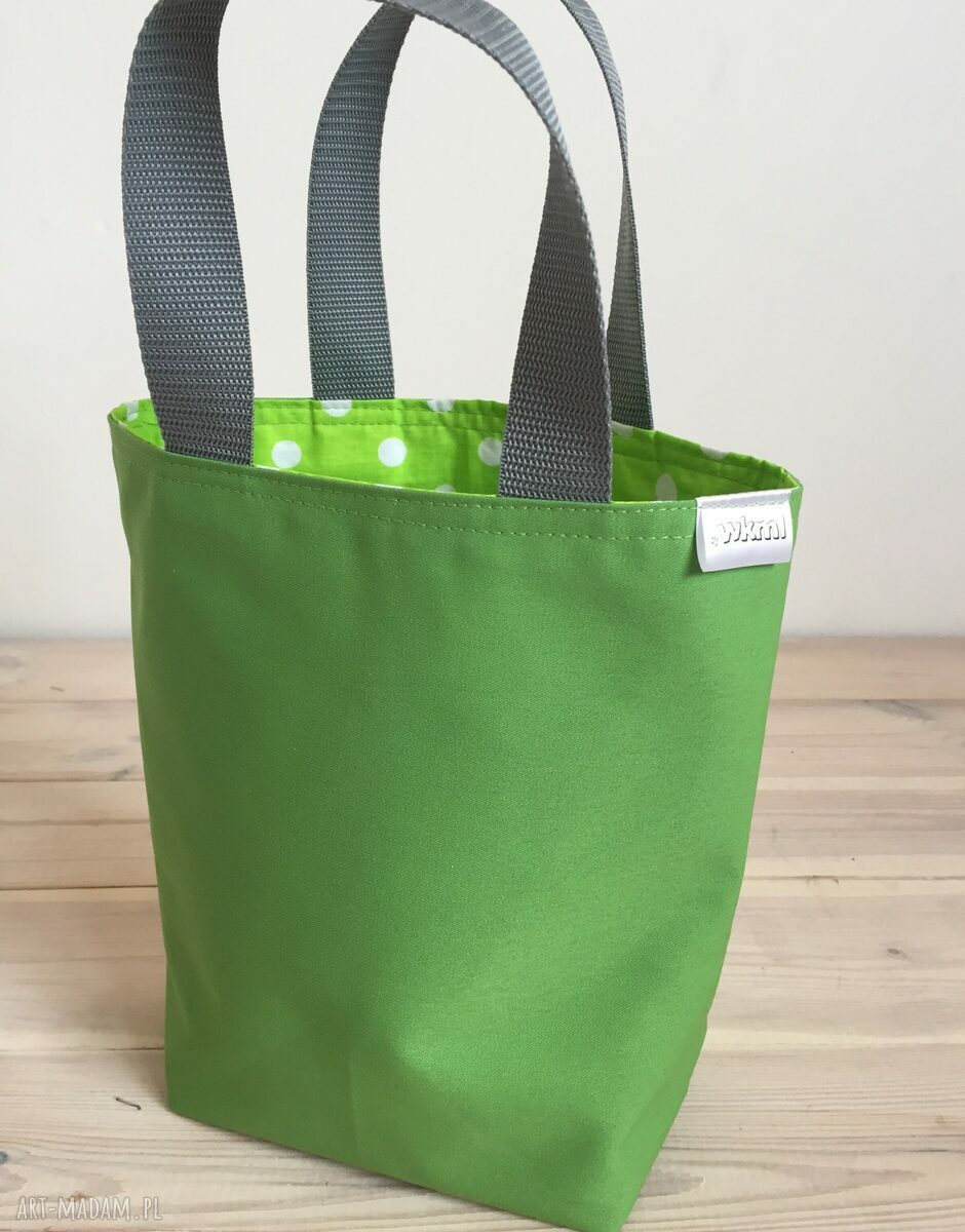 Zielony w grochy - ręcznie robiona torba LunchBag na drugie śniadanie